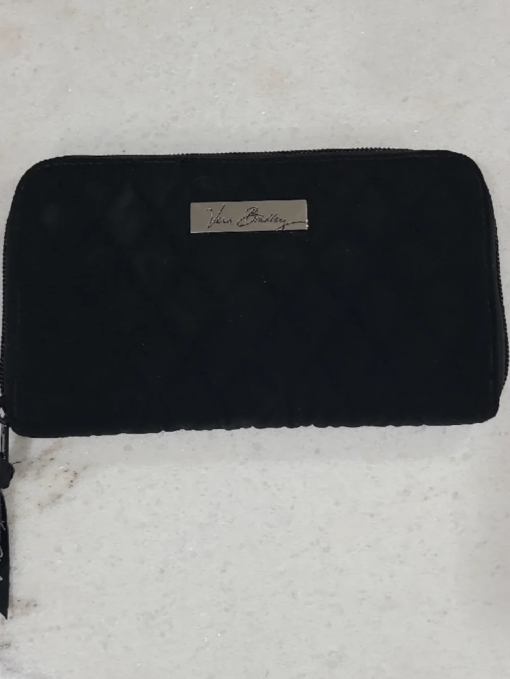 Vera Bradley Black Quilted Zip-Around Wallet with Logo Plate